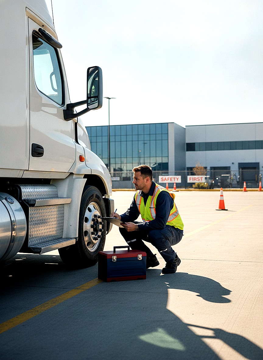 Pre-trip safety inspection on a Capture Logistics truck